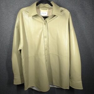 Babaton‎ Aritzia Pelli Shirt Jacket Womens Large Faux Leather Tan Modern Chic